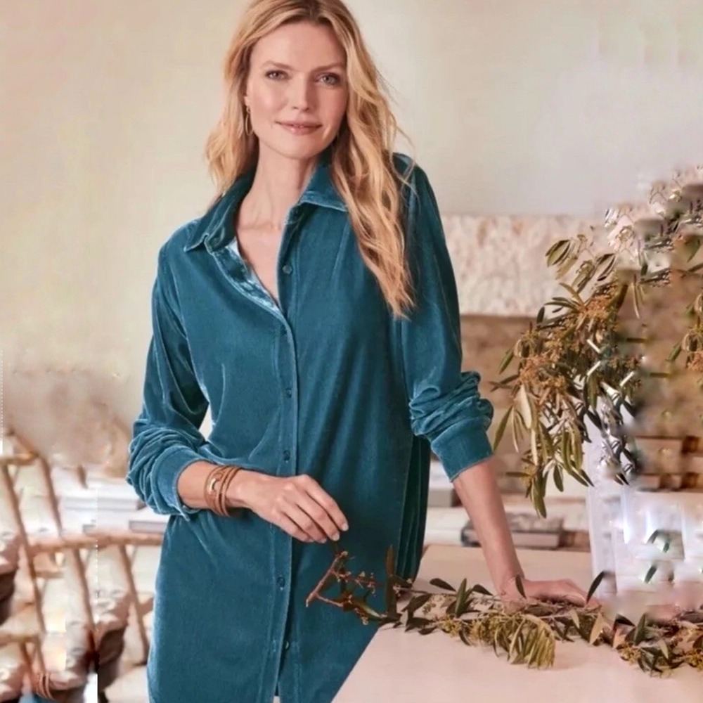 Soft Surroundings Velvet‎ Boyfriend Tunic Button Front Shirt Size XL
